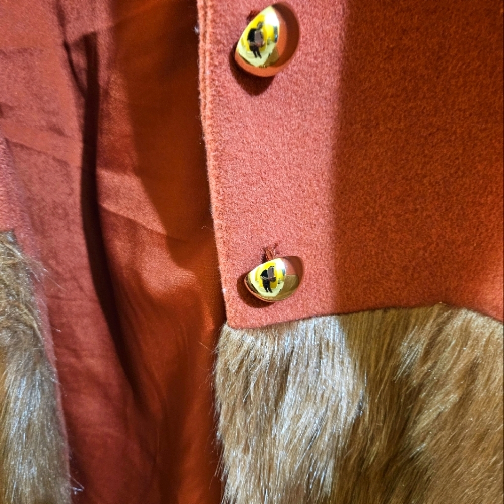 Anthropologie Keepsake Wool and Faux Fur Coat - X-Large Reddish Orange - Picture 8 of 15
